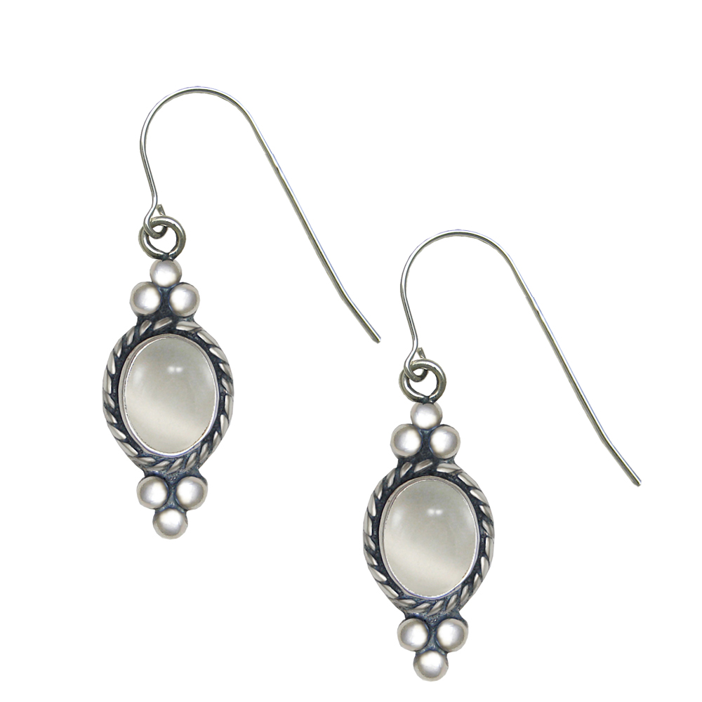 Sterling Silver White Moonstone Gemstone Drop Dangle Earrings